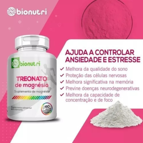 Bionutri Treonato De Magnésio 120 Capsulas Sabor Sin Sabor - Imagen 2
